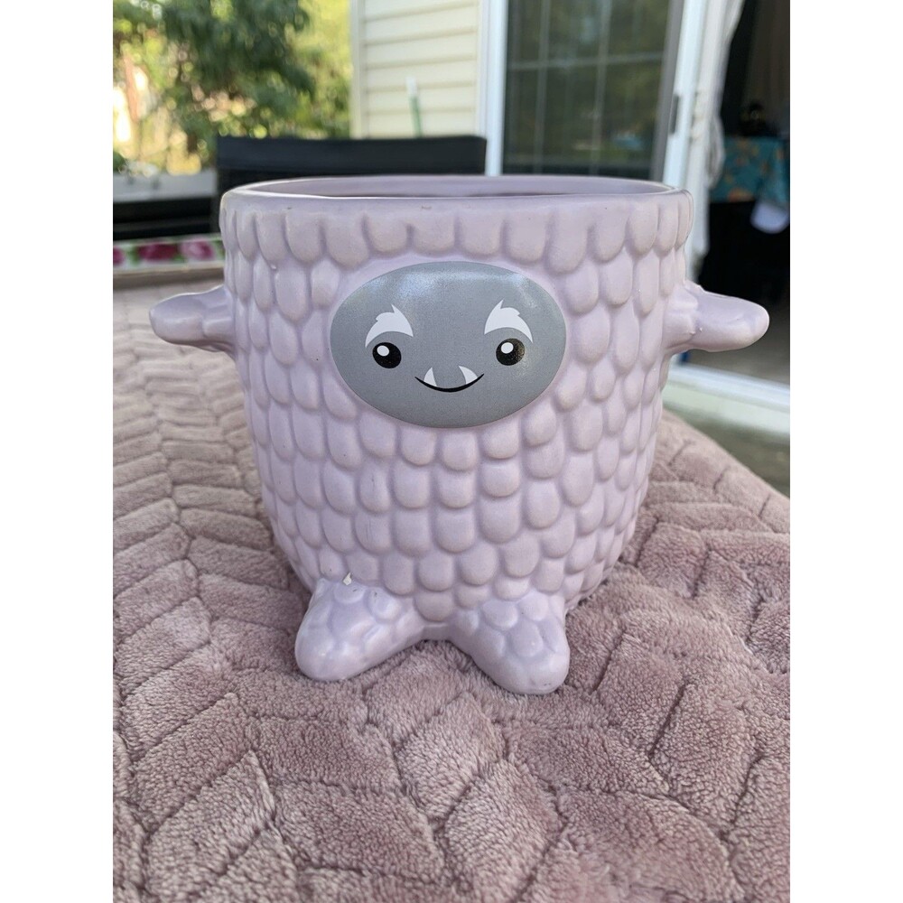 Cute Monster Planter Or Candle Holder 4.25 Inches Light Purple Can Be Hung